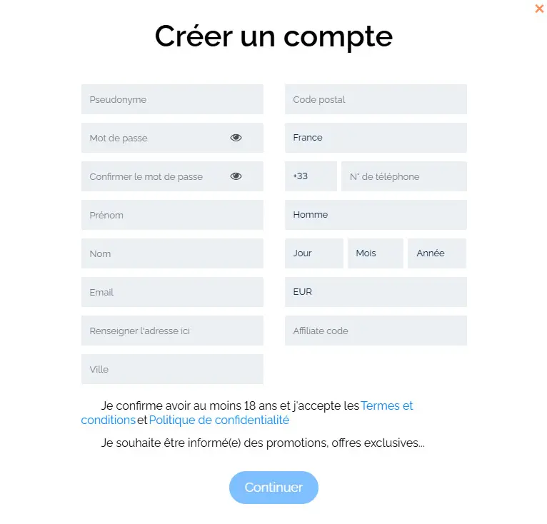 Registration process GOAWIN CASINO